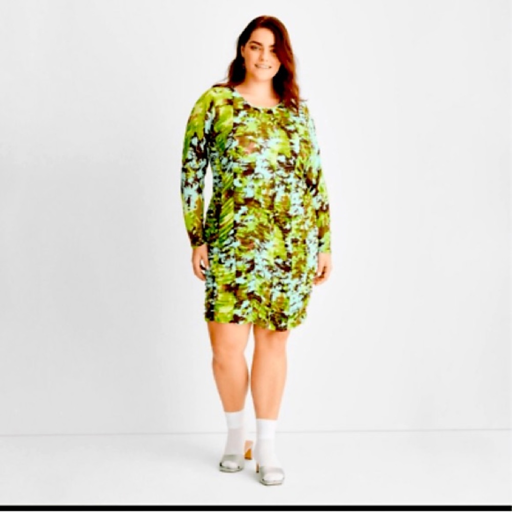 Future Collective green leaf ruched dress NWOT